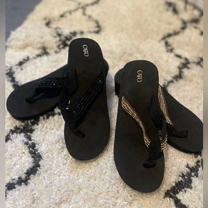2 pair of wedge flip flops!